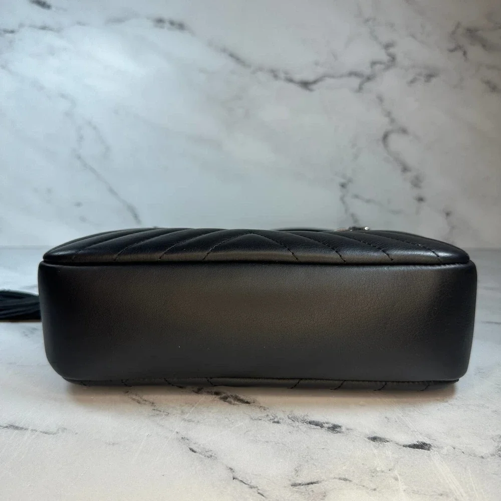 Chanel Chevron Camera Case Bag CC Black Diagonal Shoulder Purse Handbag Silver - Picture 11 of 16